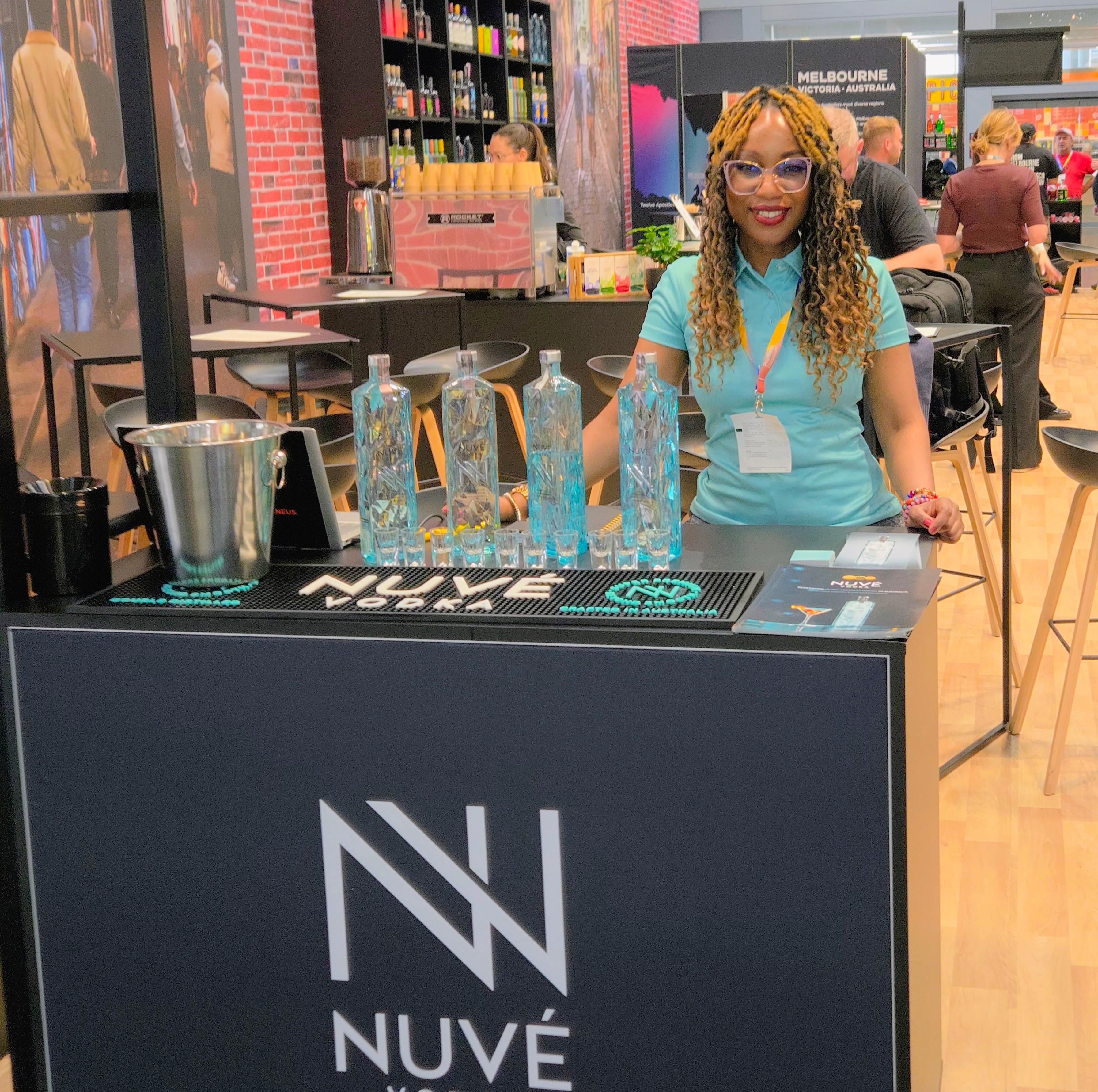 Joan Juwel representing Nuvé Vodka at ProWein 2026, Düsseldorf
